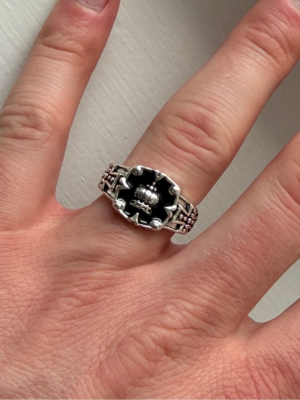 Sterling Silver Black Onyx Gothic Shield Ring - Women